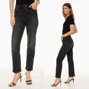 Aritzia Denim Forum Arlo High Rise Straight Leg Jeans Washed Black 30L